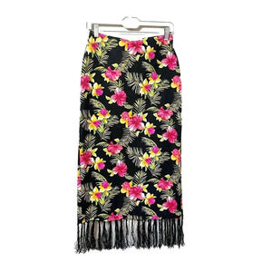 Kelly And Diane Womens Tropical Silk Maxi Skirt 2 Floral Fringe Bottom Resort